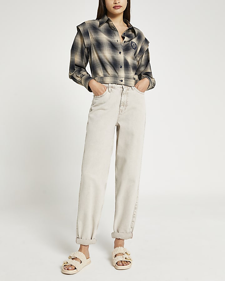 Grey checked cropped shirt