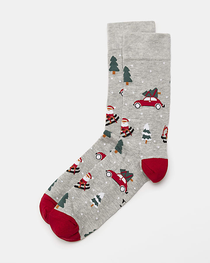 Grey Christmas Icon print Socks