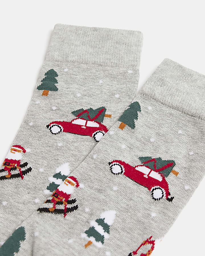 Grey Christmas Icon print Socks