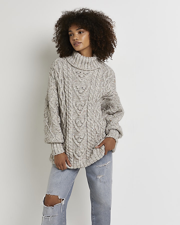 Grey chunky cable knit jumper