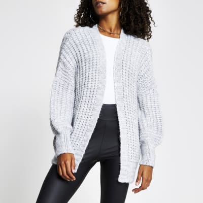 Grey chunky knit ribbed cardigan River Island