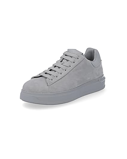 360 degree animation of product Grey chunky sole faux suede trainers frame-0