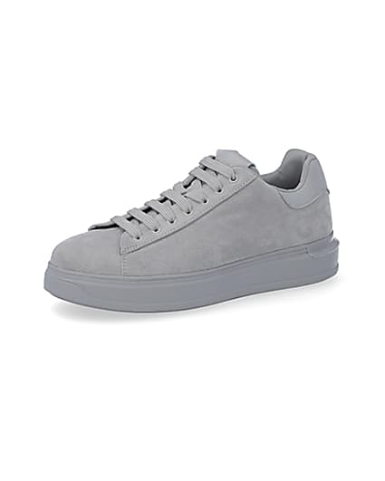 360 degree animation of product Grey chunky sole faux suede trainers frame-1