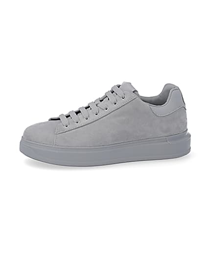 360 degree animation of product Grey chunky sole faux suede trainers frame-2