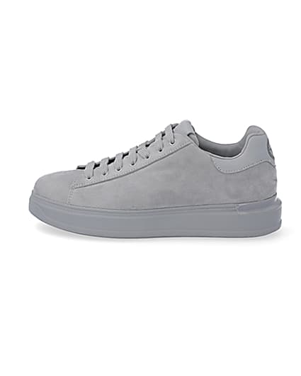 360 degree animation of product Grey chunky sole faux suede trainers frame-3