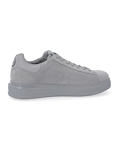 360 degree animation of product Grey chunky sole faux suede trainers frame-14