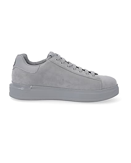 360 degree animation of product Grey chunky sole faux suede trainers frame-15
