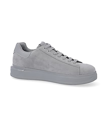 360 degree animation of product Grey chunky sole faux suede trainers frame-16