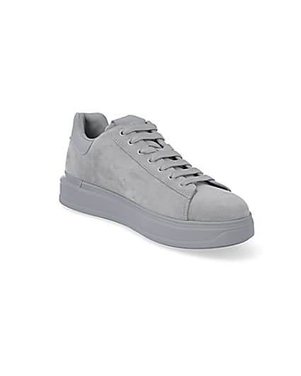 360 degree animation of product Grey chunky sole faux suede trainers frame-18
