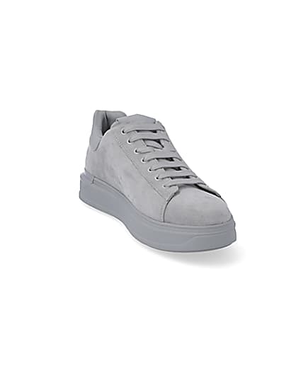 360 degree animation of product Grey chunky sole faux suede trainers frame-19