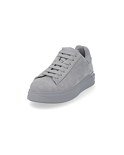 360 degree animation of product Grey chunky sole faux suede trainers frame-23