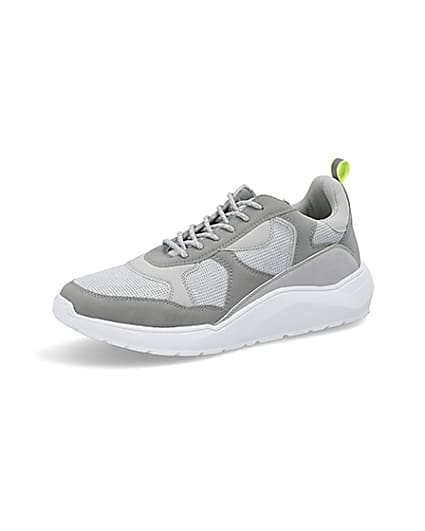 360 degree animation of product Grey chunky sole runner trainers frame-1