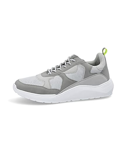 360 degree animation of product Grey chunky sole runner trainers frame-2