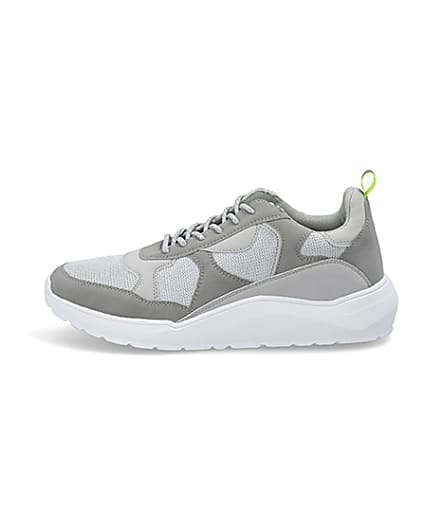 360 degree animation of product Grey chunky sole runner trainers frame-3