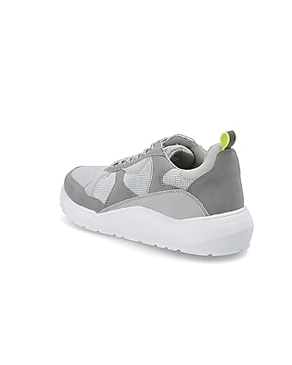 360 degree animation of product Grey chunky sole runner trainers frame-6