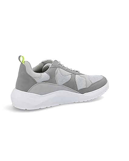 360 degree animation of product Grey chunky sole runner trainers frame-13