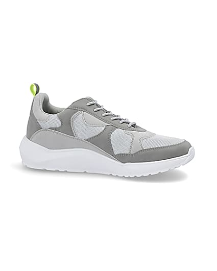 360 degree animation of product Grey chunky sole runner trainers frame-16