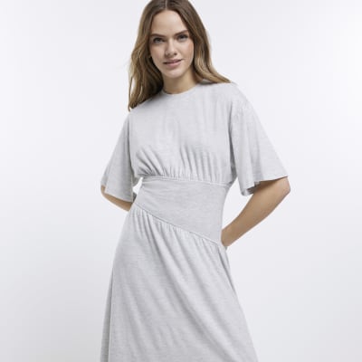 Grey Cinched Waist Midi Dress River Island