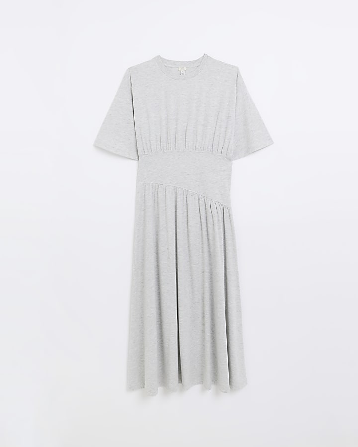Grey Cinched Waist Midi Dress