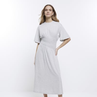 Grey Cinched Waist Midi Dress River Island