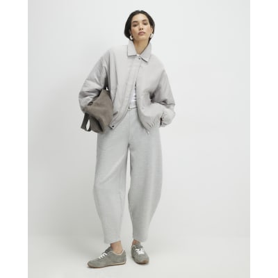 Grey Collared Bubble Hem Bomber Jacket