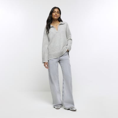 Grey collared cosy jumper River Island