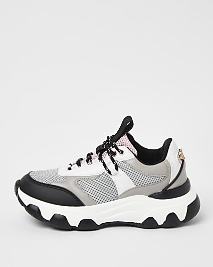 Grey colour block chunky trainers