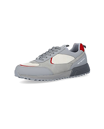 360 degree animation of product Grey colour block lace up runner trainers frame-1