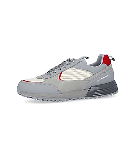 360 degree animation of product Grey colour block lace up runner trainers frame-2