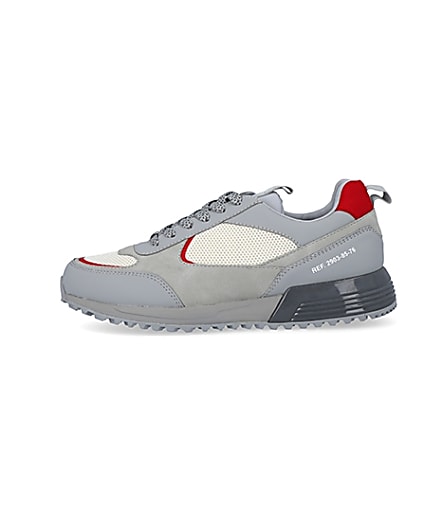 360 degree animation of product Grey colour block lace up runner trainers frame-3