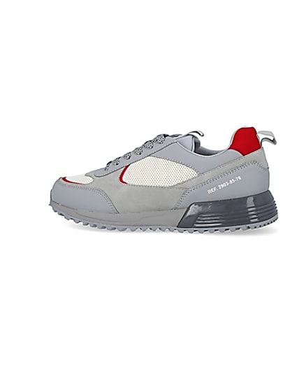 360 degree animation of product Grey colour block lace up runner trainers frame-4