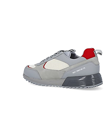 360 degree animation of product Grey colour block lace up runner trainers frame-5
