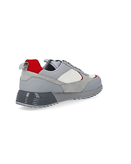 360 degree animation of product Grey colour block lace up runner trainers frame-12