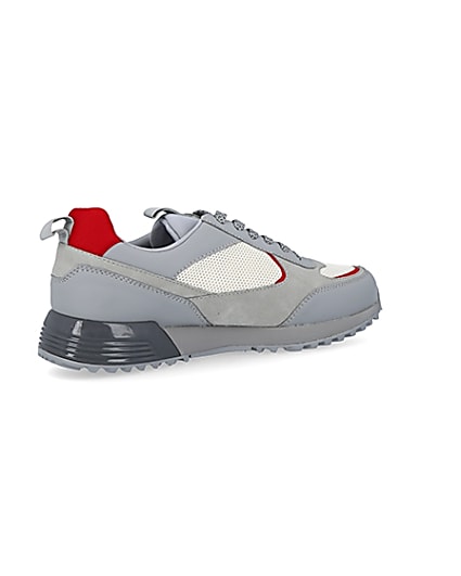 360 degree animation of product Grey colour block lace up runner trainers frame-13