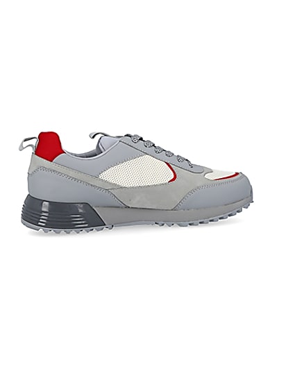 360 degree animation of product Grey colour block lace up runner trainers frame-14