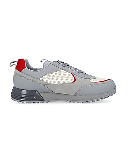 360 degree animation of product Grey colour block lace up runner trainers frame-15
