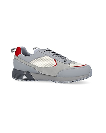 360 degree animation of product Grey colour block lace up runner trainers frame-16