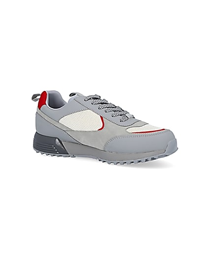 360 degree animation of product Grey colour block lace up runner trainers frame-17