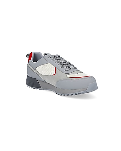360 degree animation of product Grey colour block lace up runner trainers frame-18