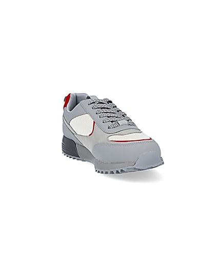 360 degree animation of product Grey colour block lace up runner trainers frame-19