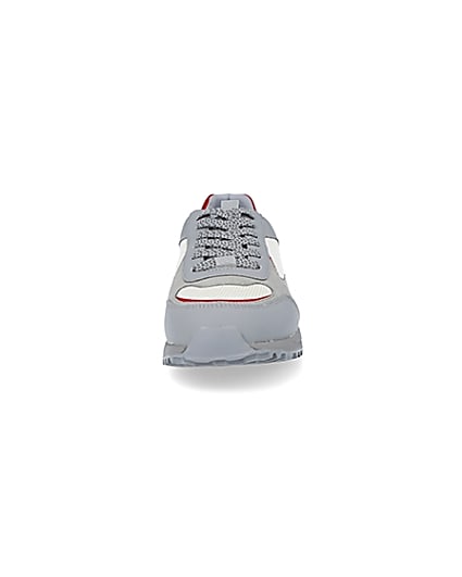 360 degree animation of product Grey colour block lace up runner trainers frame-21