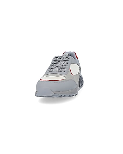 360 degree animation of product Grey colour block lace up runner trainers frame-22