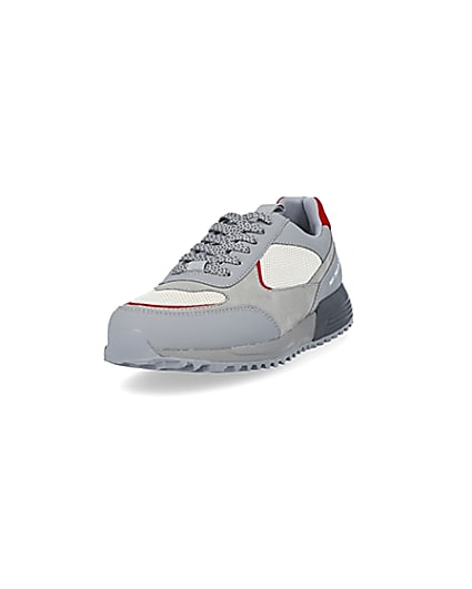 360 degree animation of product Grey colour block lace up runner trainers frame-23