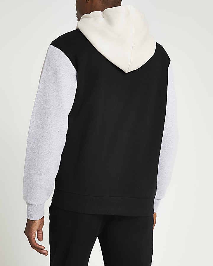 Grey colour block zip up hoodie