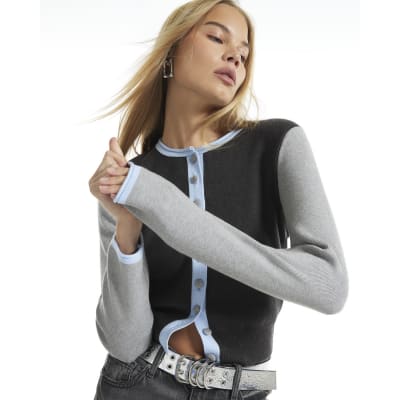 Grey Colour Blocked Cardigan
