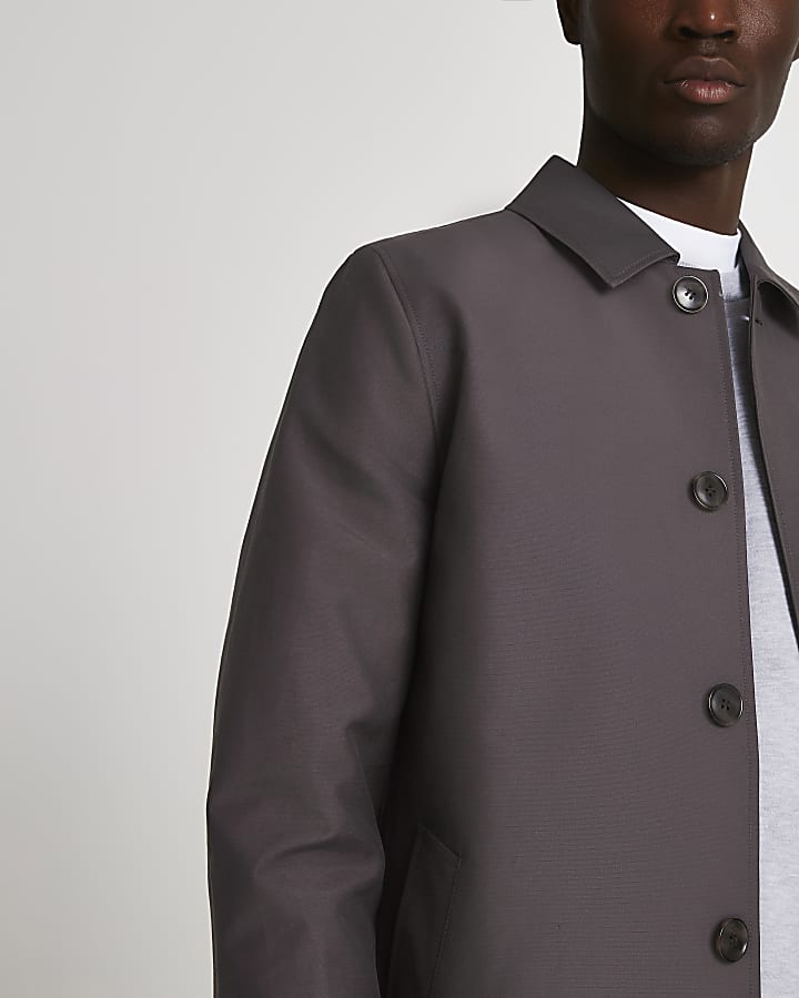 Grey concealed button longline mac