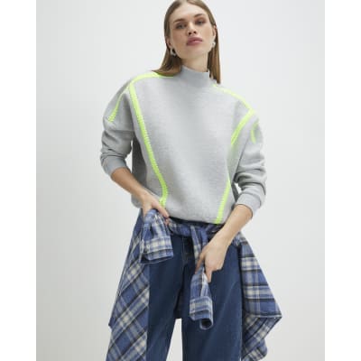 Grey Contrast Whipstitch Sweatshirt