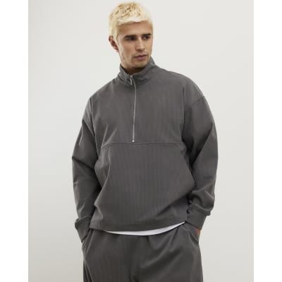 Grey Corduroy Quarter Zip Funnel Sweatshirt