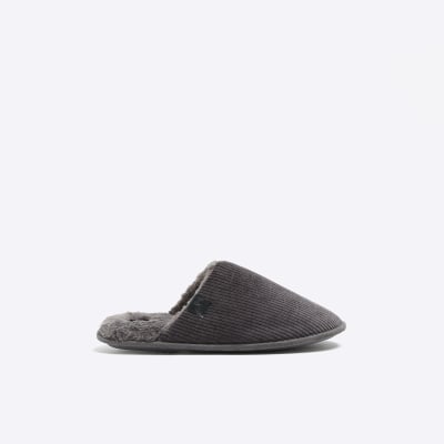 Grey corduroy slippers | River Island