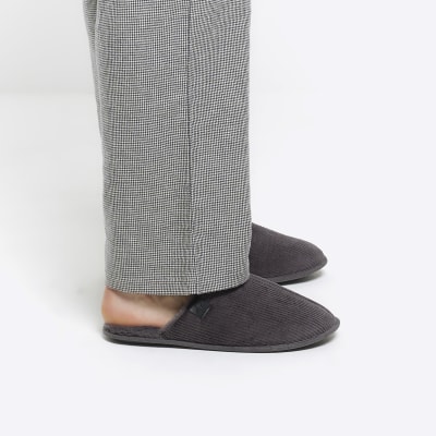 Grey corduroy slippers River Island